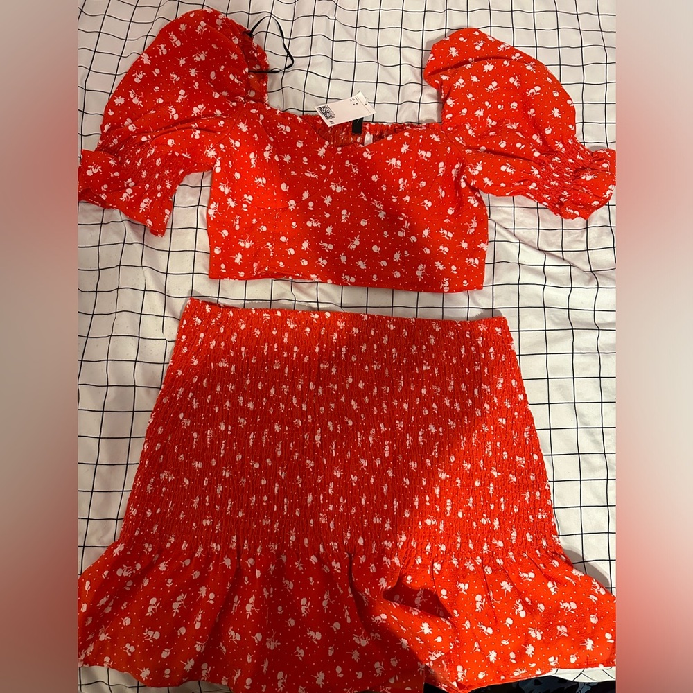 H&M Red Floral Two Piece Set